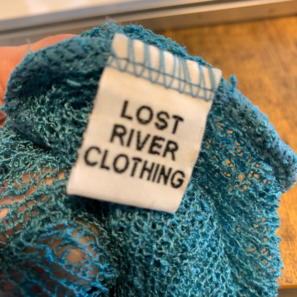 Lost River Clothing Cardigan Womens OS Teal Blue Boho Open Knit Ruffle Hem Rayon - Picture 4 of 7